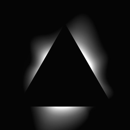 Triangle illuminated frame with gradient. White triangle neon banner isolated on black background. Vector illustrationのイラスト素材