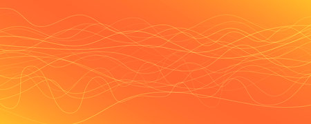 Abstract gradient background with wave beams. Abstract yellow gradient background with motion blurred white curves. Header banner. Bright abstract presentation backdrop. Vector illustrationのイラスト素材