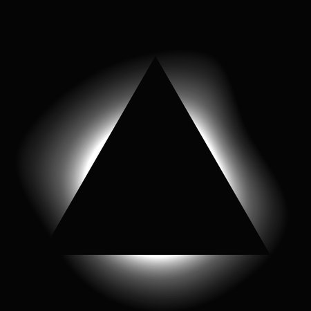 Triangle illuminated frame with gradient. White triangle neon banner isolated on black background. Vector illustrationのイラスト素材