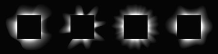 Set of square illuminated frames with gradient. Four white neon banners isolated on black background. Vector illustrationのイラスト素材