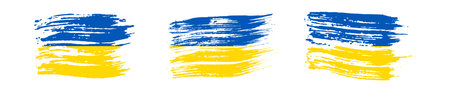 Ukrainian national flag in grunge style. Set of painted with a brush stroke flags of Ukraine. Vector illustrationのイラスト素材