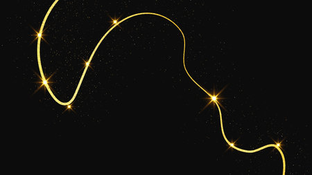 Gold glittering confetti wave and stardust. Backdrop with golden magical sparkles on dark background. Vector illustrationのイラスト素材