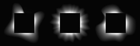 Set of square illuminated frames with gradient. Three white neon banners isolated on black background. Vector illustrationのイラスト素材