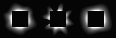 Set of square illuminated frames with gradient. Three white neon banners isolated on black background. Vector illustrationのイラスト素材