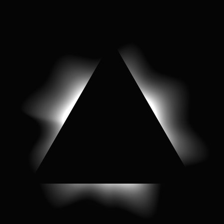 Triangle illuminated frame with gradient. White triangle neon banner isolated on black background. Vector illustrationのイラスト素材