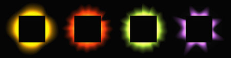 Set of square illuminated frames with gradient. Four multicolor neon banners isolated on black background. Vector illustrationのイラスト素材
