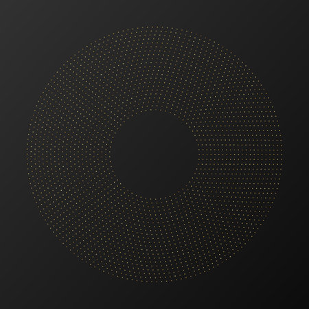 Abstract gold glowing halftone dotted background. Gold glitter pattern in circle form. Circle halftone dots. Vector illustrationのイラスト素材