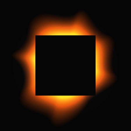 Square illuminated frame with gradient. Orange round neon banner isolated on black background. Vector illustrationのイラスト素材