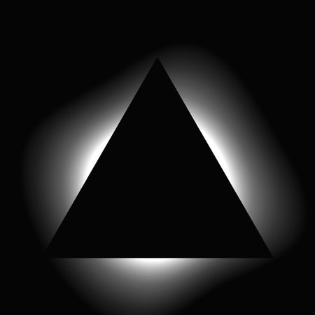 Triangle illuminated frame with gradient. White triangle neon banner isolated on black background. Vector illustrationのイラスト素材