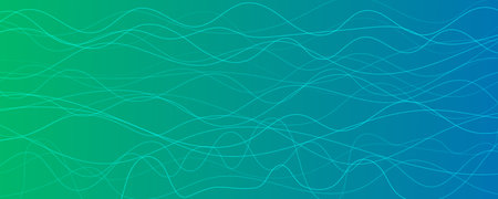 Abstract gradient background with wave beams. Abstract green gradient background with motion blurred white curves. Header banner. Bright abstract presentation backdrop. Vector illustrationのイラスト素材