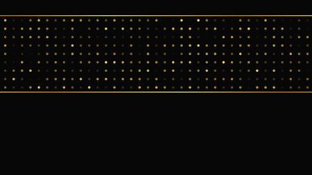 Luxurious dark background with abstract golden lines and glittering dots. Gold halftone backdrop with shimmering sparkles. A stylish and elegant design for modern templates. Vector illustrationのイラスト素材
