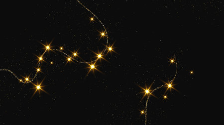 Gold glittering confetti wave and stardust. Backdrop with golden magical sparkles on dark background. Vector illustrationのイラスト素材