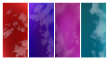 Set of modern gradient backgrounds with clouds. Bright abstract presentation backdrop. Vector illustrationのイラスト素材