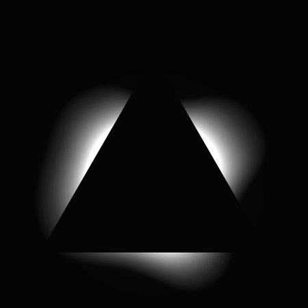 Triangle illuminated frame with gradient. White triangle neon banner isolated on black background. Vector illustrationのイラスト素材