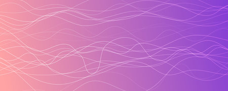 Abstract gradient background with wave beams. Abstract violet gradient background with motion blurred white curves. Header banner. Bright abstract presentation backdrop. Vector illustrationのイラスト素材