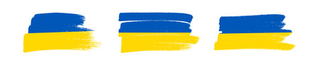 Ukrainian national flag in grunge style. Set of painted with a brush stroke flags of Ukraine. Vector illustrationのイラスト素材