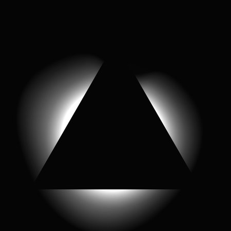 Triangle illuminated frame with gradient. White triangle neon banner isolated on black background. Vector illustrationのイラスト素材