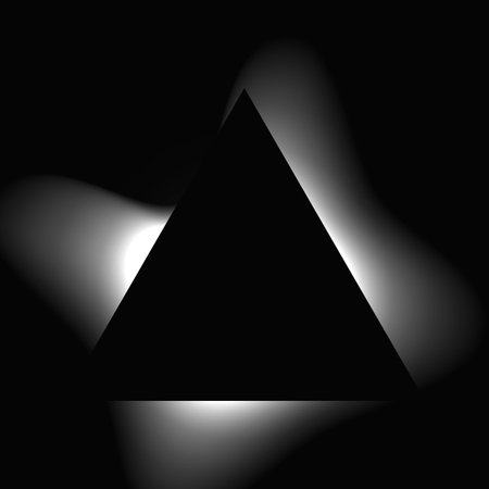 Triangle illuminated frame with gradient. White triangle neon banner isolated on black background. Vector illustrationのイラスト素材