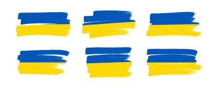 Ukrainian national flag in grunge style. Set of painted with a brush stroke flags of Ukraine. Vector illustrationのイラスト素材