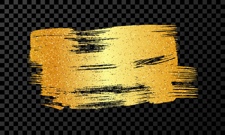 Gold brush stroke. Hand drawn ink spot isolated on dark transparent background. Vector illustrationのイラスト素材