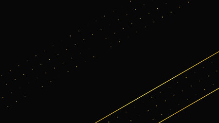 Luxurious dark background with abstract golden lines and glittering dots. Gold halftone backdrop with shimmering sparkles. A stylish and elegant design for modern templates. Vector illustrationのイラスト素材