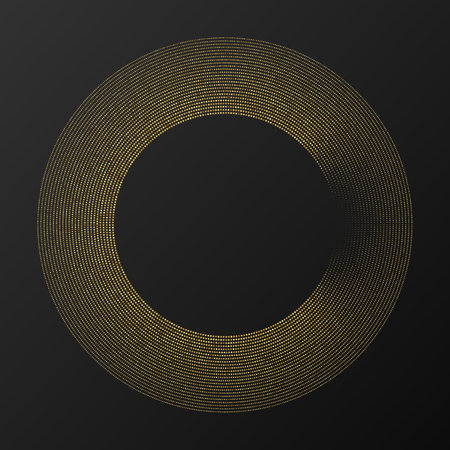 Abstract gold glowing halftone dotted background. Gold glitter pattern in circle form. Circle halftone dots. Vector illustrationのイラスト素材