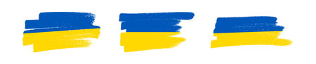 Ukrainian national flag in grunge style. Set of painted with a brush stroke flags of Ukraine. Vector illustrationのイラスト素材
