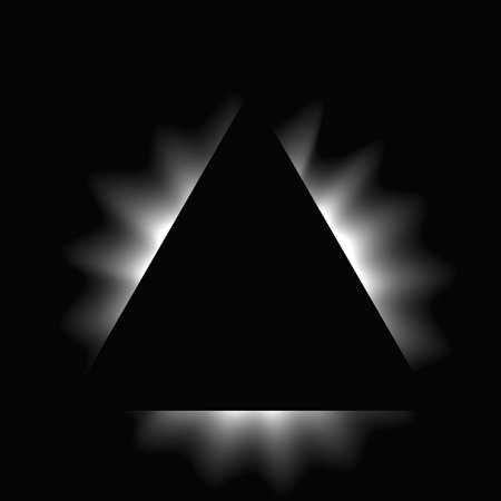 Triangle illuminated frame with gradient. White triangle neon banner isolated on black background. Vector illustrationのイラスト素材