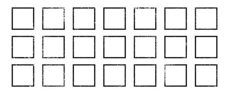 Set of grunge borders in square form. Big collection of dark textured frames with empty space on white background. Vector illustrationのイラスト素材
