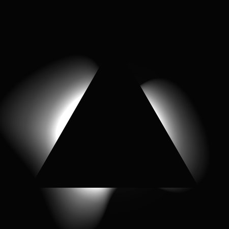 Triangle illuminated frame with gradient. White triangle neon banner isolated on black background. Vector illustrationのイラスト素材