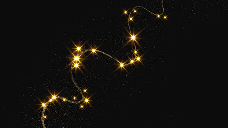 Gold glittering confetti wave and stardust. Backdrop with golden magical sparkles on dark background. Vector illustrationのイラスト素材