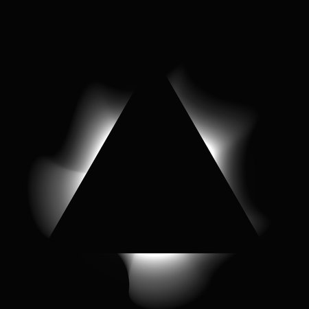 Triangle illuminated frame with gradient. White triangle neon banner isolated on black background. Vector illustrationのイラスト素材