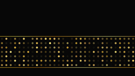 Luxurious dark background with abstract golden lines and glittering dots. Gold halftone backdrop with shimmering sparkles. A stylish and elegant design for modern templates. Vector illustrationのイラスト素材