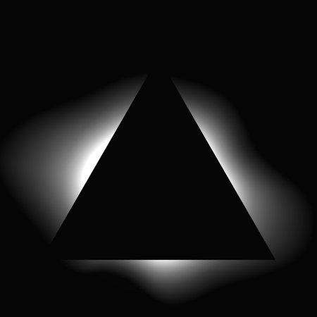 Triangle illuminated frame with gradient. White triangle neon banner isolated on black background. Vector illustrationのイラスト素材