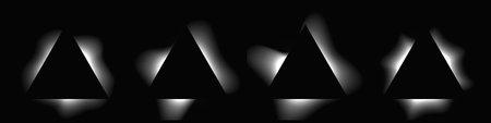 Set of triangle illuminated frames with gradient. Four white neon banners isolated on black background. Vector illustrationのイラスト素材