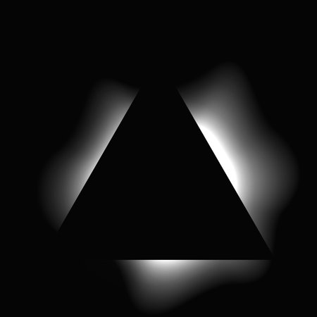 Triangle illuminated frame with gradient. White triangle neon banner isolated on black background. Vector illustrationのイラスト素材