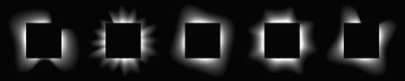 Set of square illuminated frames with gradient. Five white neon banners isolated on black background. Vector illustrationのイラスト素材