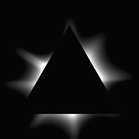 Triangle illuminated frame with gradient. White triangle neon banner isolated on black background. Vector illustrationのイラスト素材