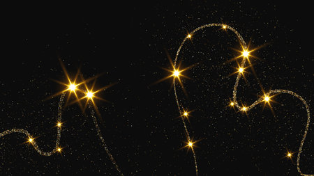 Gold glittering confetti wave and stardust. Backdrop with golden magical sparkles on dark background. Vector illustrationのイラスト素材