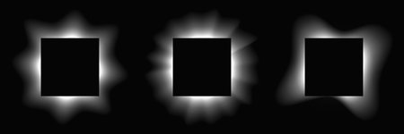 Set of square illuminated frames with gradient. Three white neon banners isolated on black background. Vector illustrationのイラスト素材
