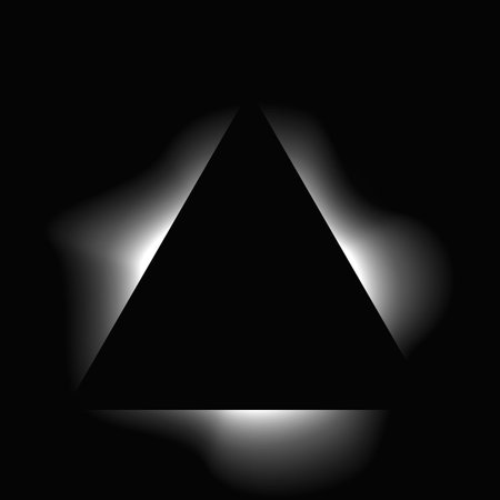 Triangle illuminated frame with gradient. White triangle neon banner isolated on black background. Vector illustrationのイラスト素材