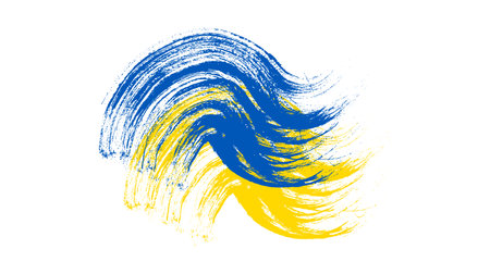 Ukrainian national flag in grunge style. Painted with a brush stroke flag of Ukraine. vector illustrationのイラスト素材