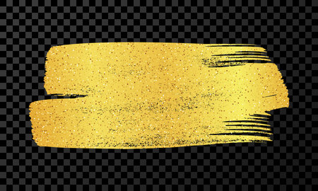 Gold brush stroke. Hand drawn ink spot isolated on dark transparent background. Vector illustrationのイラスト素材