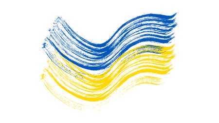 Ukrainian national flag in grunge style. Painted with a brush stroke flag of Ukraine. vector illustrationのイラスト素材