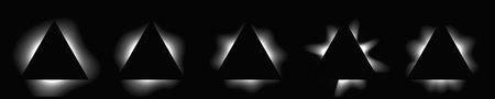 Set of triangle illuminated frames with gradient. Five white neon banners isolated on black background. Vector illustrationのイラスト素材