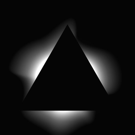 Triangle illuminated frame with gradient. White triangle neon banner isolated on black background. Vector illustrationのイラスト素材
