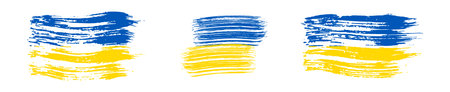 Ukrainian national flag in grunge style. Set of painted with a brush stroke flags of Ukraine. Vector illustrationのイラスト素材