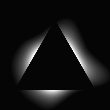 Triangle illuminated frame with gradient. White triangle neon banner isolated on black background. Vector illustrationのイラスト素材