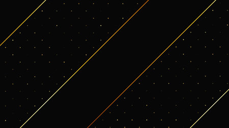 Luxurious dark background with abstract golden lines and glittering dots. Gold halftone backdrop with shimmering sparkles. A stylish and elegant design for modern templates. Vector illustrationのイラスト素材