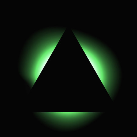 Triangle illuminated frame with gradient. Green triangle neon banner isolated on black background. Vector illustrationのイラスト素材